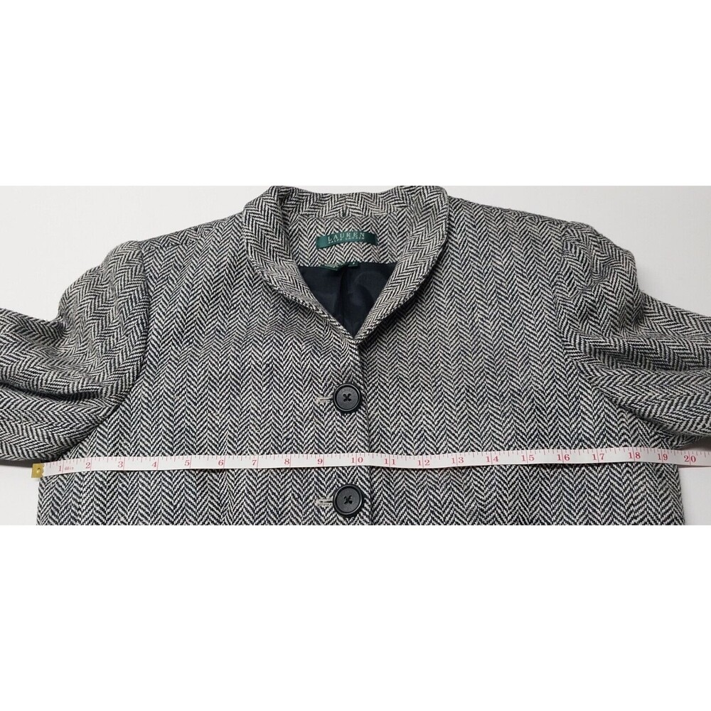 RALPH LAUREN Blazer Black Cream Herringbone Size 8 Silk Linen Blend Academia GUC - Picture 7 of 16